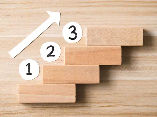 Où en es-tu dans ton parcours de développement artistique Les 3 phases du parcours de développement artistique Les 3 phases du développement du parcours artistique représentées par 3 marches d'escalier avec les numéros 1 puis 2 puis 3
